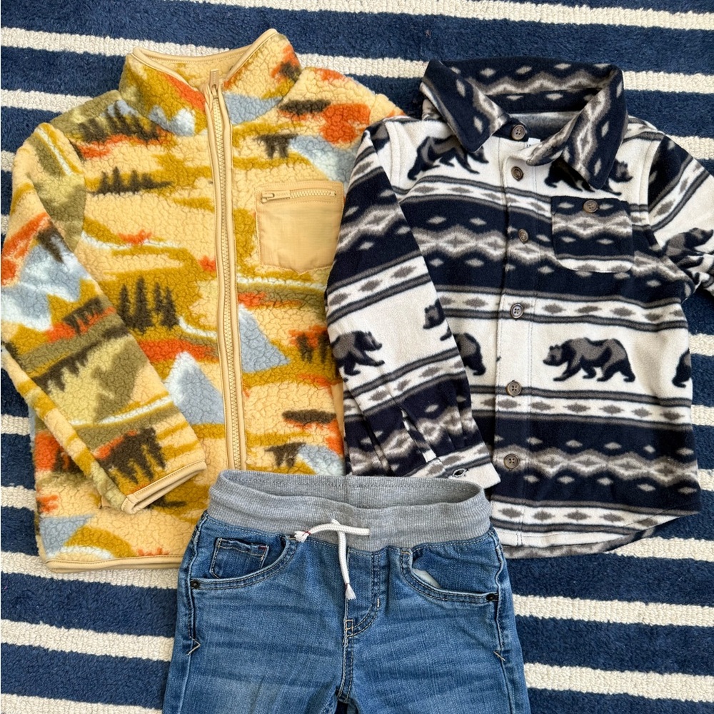 Boys lot Sherpa jacket Fleece button down and elastic waist Jean size 4t/ 5t NEW